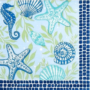 Decoupage Napkins, Summer Ocean Napkins, Set of 2 Lunch Size, #293 Under the Sea Beach Coastal Craft Napkins, Ocean Animals