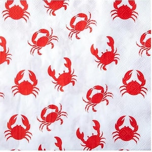 Decoupage Napkins, Red Crab Napkins, Set of 2 Lunch Size, #282 Beach Coastal Craft Napkins, Crab Seafood Boil
