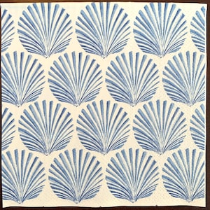 Decoupage Napkins, Blue Clam Shell Napkins, Set of 2 Cocktail Size, #235 Clamshell Beach Coastal Craft Paper Napkins Ocean Theme
