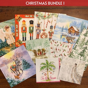 Set of 10 Decoupage Napkin Pack Bundle, Paper Napkins, Christmas Theme