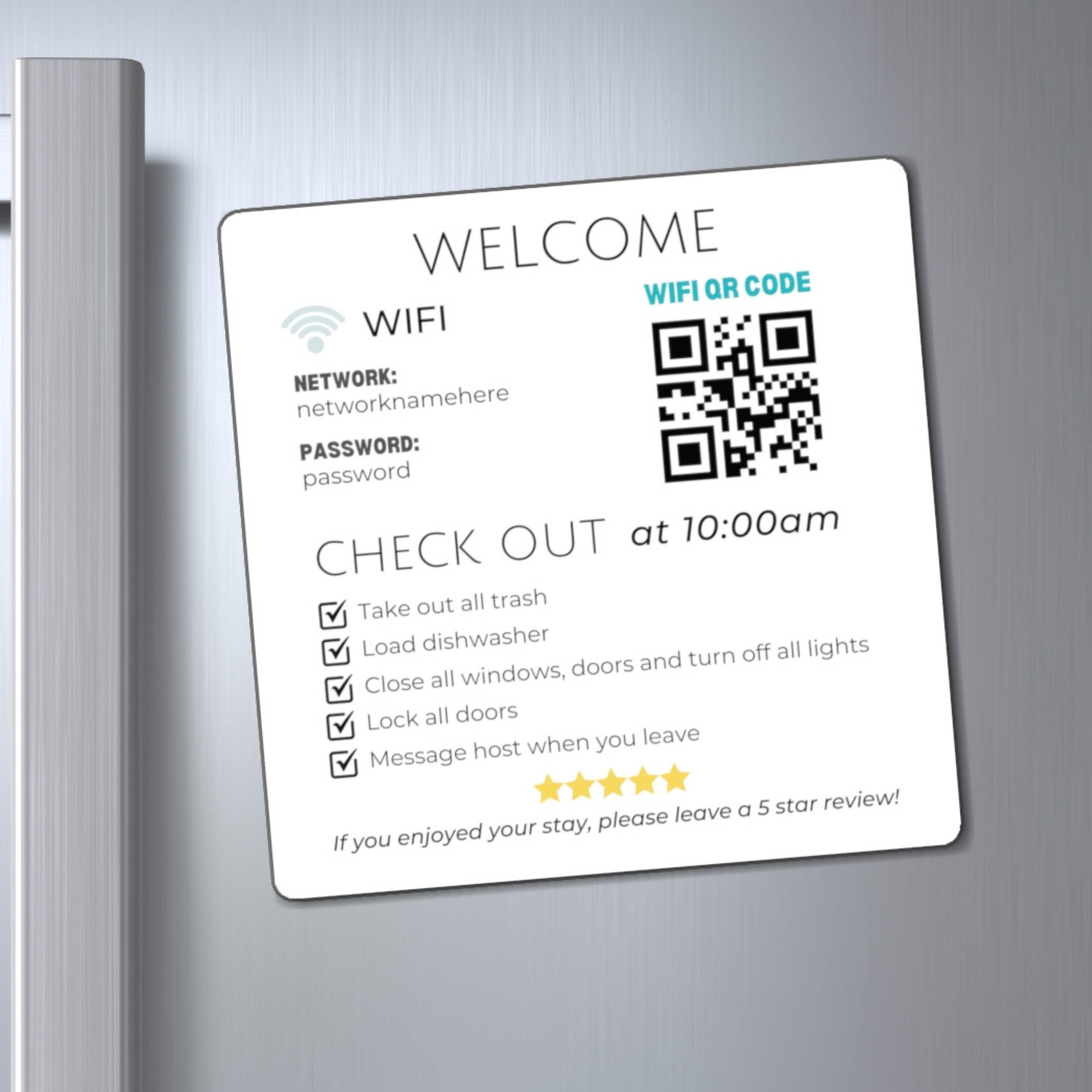 Wifi QR Code Magnet, Check-out List Magnet, Airbnb Guest Magnet ...