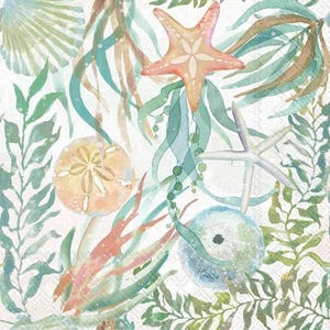 Decoupage Napkins, Watercolor Ocean Life Napkins, Set of 2 Lunch Size, #0221 Beach Coastal Craft Napkins