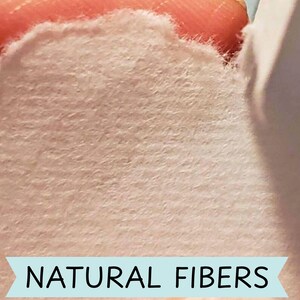 Puede incluir: Primer plano de un material blanco texturizado similar al papel con las palabras "NATURAL FIBERS" impresas en una pancarta azul.