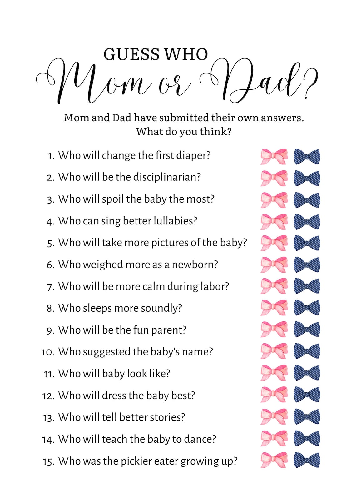 Baby Shower Game Guess Who? Mom or Dad - PDF Digital Download Printable ...