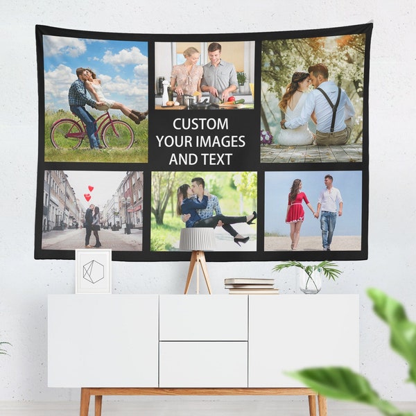 Custom photo tapestry Personalized Image Text tapestry Family Collage Tapestries Wall Hanging Decor Tapestry for Living Room Bedroom Dorm