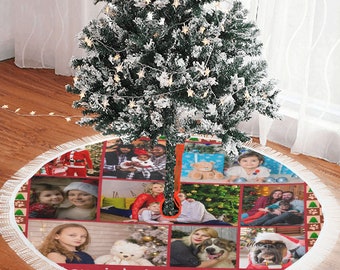 Custom Family Photos Christmas Tree Skirt,Personalized Family Holiday Tree Skirt,Custom Picture Christmas Tree Skir,Funny Holiday Tree Skirt