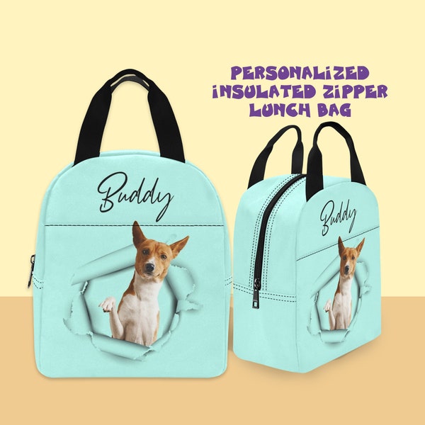 Custom Pet Photo Face Lunch Bag With Name Dog Lovers Lunchbox Personalized Insulated Tote Box Container for Women Kid Back to School Travel