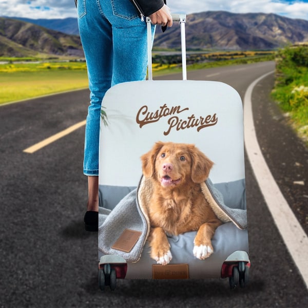 Custom Luggage Cover Personalize Pet Suitcase Covers Customized Luggage Wrap Suitcase Protector Dog Cat Family Photo Travel Bag Covers