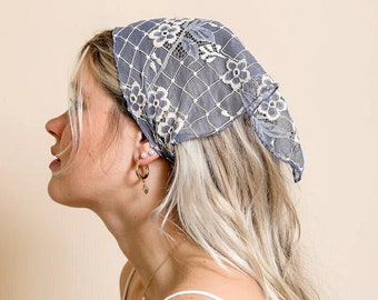 Triangle Head Scarf, Bohemian Floral Lace Headscarf, Hair Bandana, Headscarf bandana, Lace flower scarf, Boho headscarf, headscarf for women