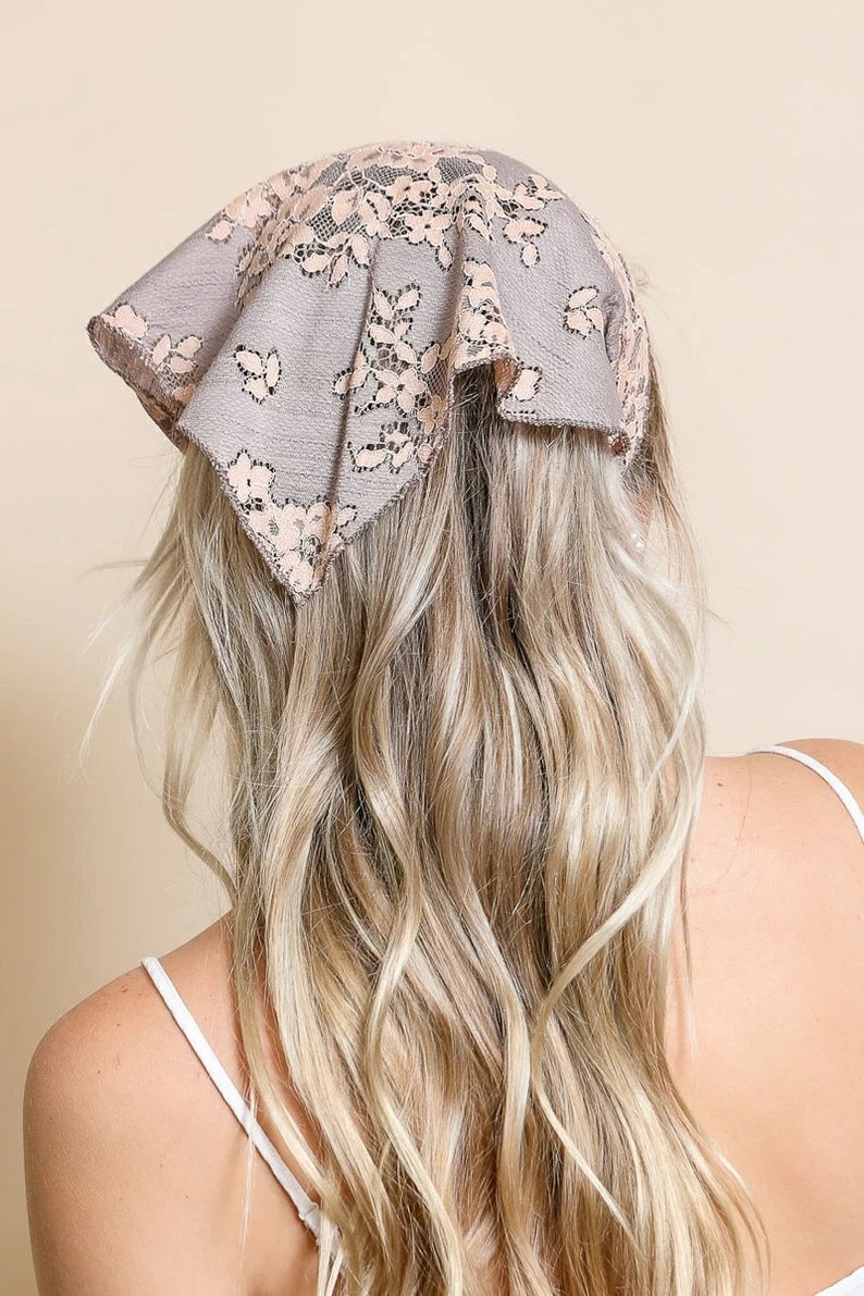 Triangle Head Scarf, Bohemian Floral Lace Headscarf, Hair Bandana, Headscarf bandana, Lace flower scarf, Boho headscarf, headscarf for women image 4