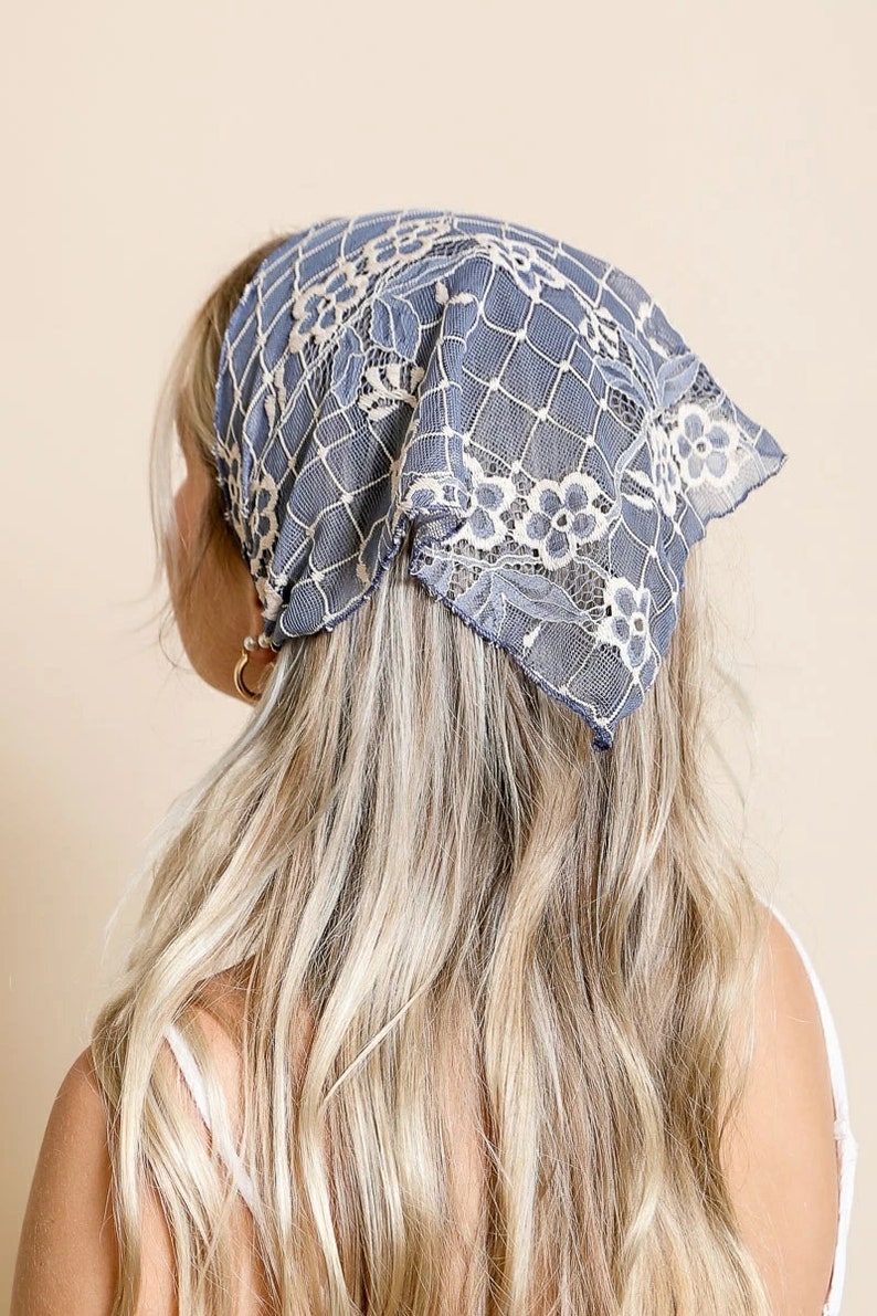 Triangle Head Scarf, Bohemian Floral Lace Headscarf, Hair Bandana, Headscarf bandana, Lace flower scarf, Boho headscarf, headscarf for women image 2