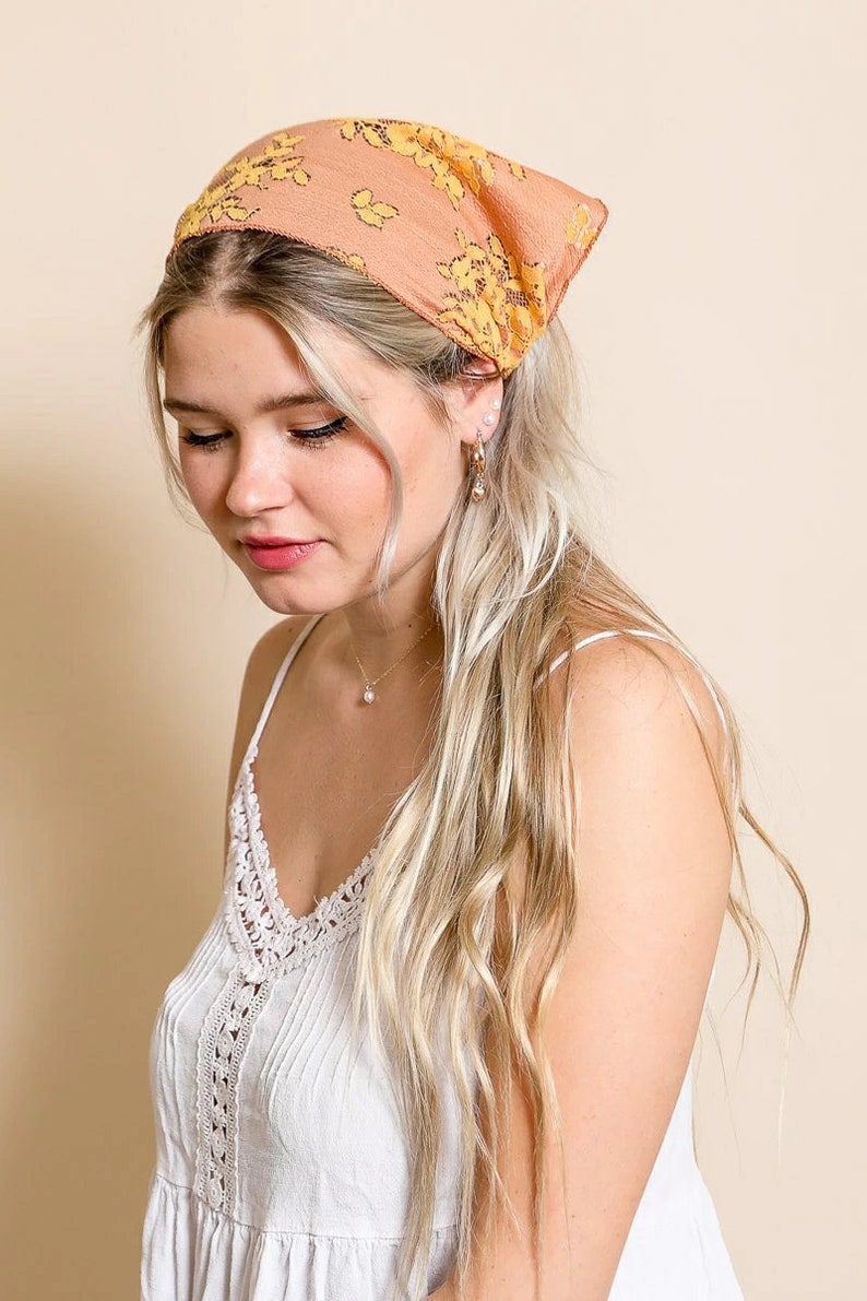 Triangle Head Scarf, Bohemian Floral Lace Headscarf, Hair Bandana, Headscarf bandana, Lace flower scarf, Boho headscarf, headscarf for women image 6