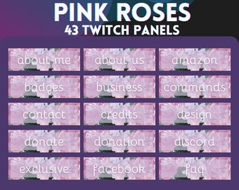 140 43x Twitch Panels | Pink Roses - Simple - Clean - Elegant - Cute - Pastel | INSTANT DOWNLOAD