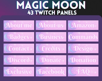 Magic Moon 43x Twitch Panels | Pastel - Cute - Pink - Star - Night - Kawaii - Celestial | INSTANT DOWNLOAD