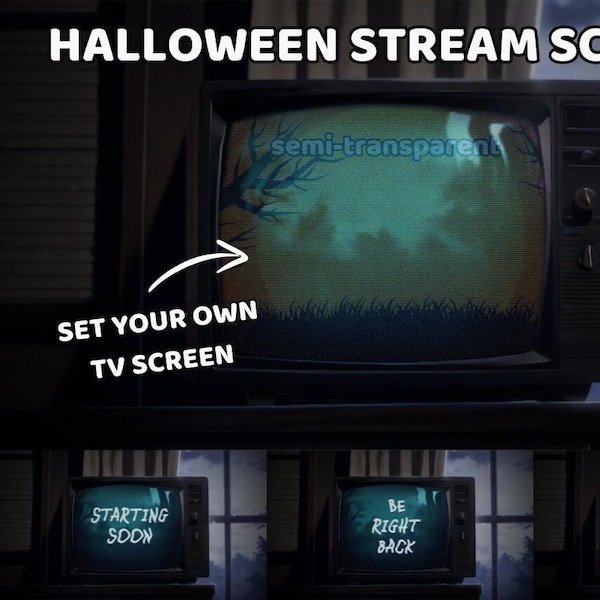 ANIMATED Stream Screens HALLOWEEN semi-transparent TV screen Old Retro Haunted Television Horror Vtuber Background Starting Soon Brb Twitch