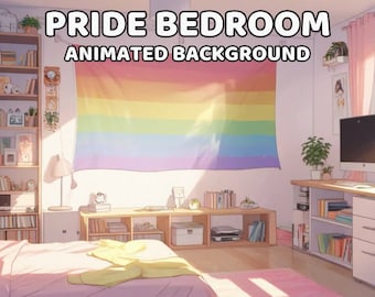 PRIDE ANIMATED BACKGROUND | Cute Pastel Bedroom Lgbt Cozy Ambience Safe Space Rainbow Pride Month Overlay | Instant Digital Download
