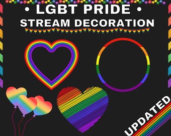 12x PRIDE STREAM DECORATION | lgbt, Rainbow, Pride Month, Love, Assets, Props, Frame, String , Twitch | Instant Digital Download