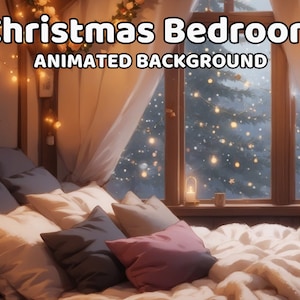 クリスマスベッドルームのアニメーションストリーム背景 | Vtuber、雪、Lofi、美的、ループ、Twitch向けの居心地の良い部屋 | インスタントデジタルダウンロード