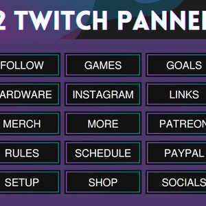 42x Twitch Panels Simple Clean Elegant Dark Gradient Pink Blue INSTANT DOWNLOAD image 2