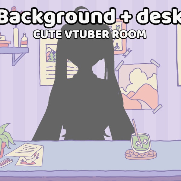 BACKGROUND + DESK for VTUBER | Table, Cute, Violet, Purple, Pastel, Minimalist, Simple, Accessory, Assets, Just Chatting | Digital Download