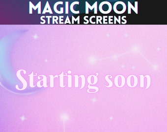 ANIMATED STREAM SCREENS Magic Moon | Cute, Pastel, Starting soon, Be Right Back, Stream Ending, Offline | Instant Digital Download