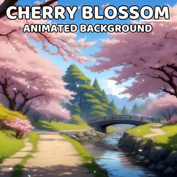 ANIMATED BACKGROUND | Cherry Blossom Park, Sakura Spring Garden, Kawaii Pink, Japan, Vtuber Background | Instant Digital Download
