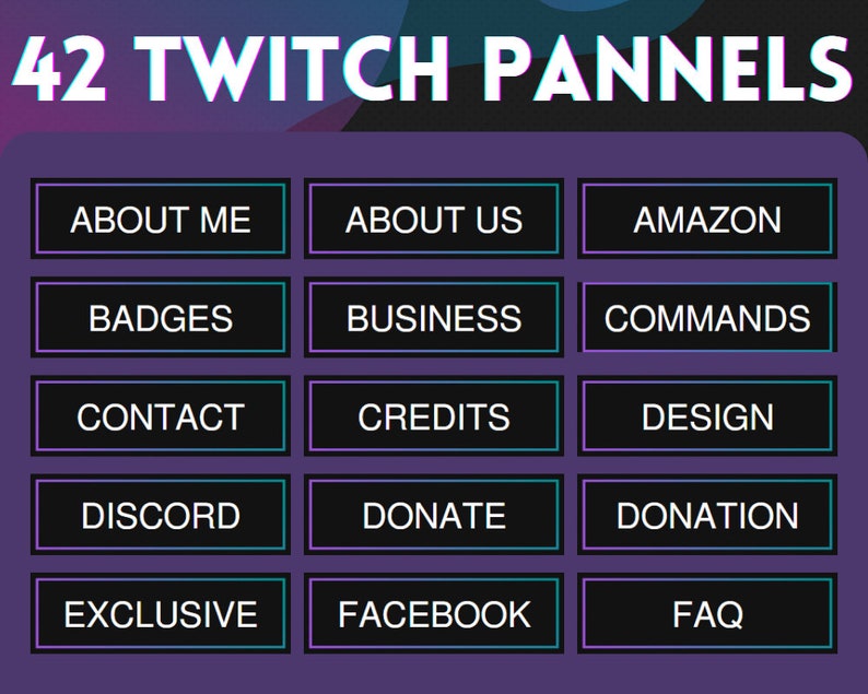 42x Twitch Panels Simple Clean Elegant Dark Gradient Pink Blue INSTANT DOWNLOAD image 1