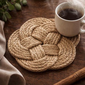 Table coasters for a nautical look in your home / Turkish knot / nautical knot, hand-braided from sustainable jute rope
