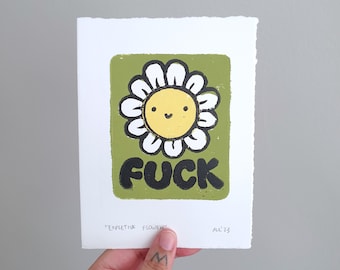 Expletive Flower Lino Print / Original Unframed Print