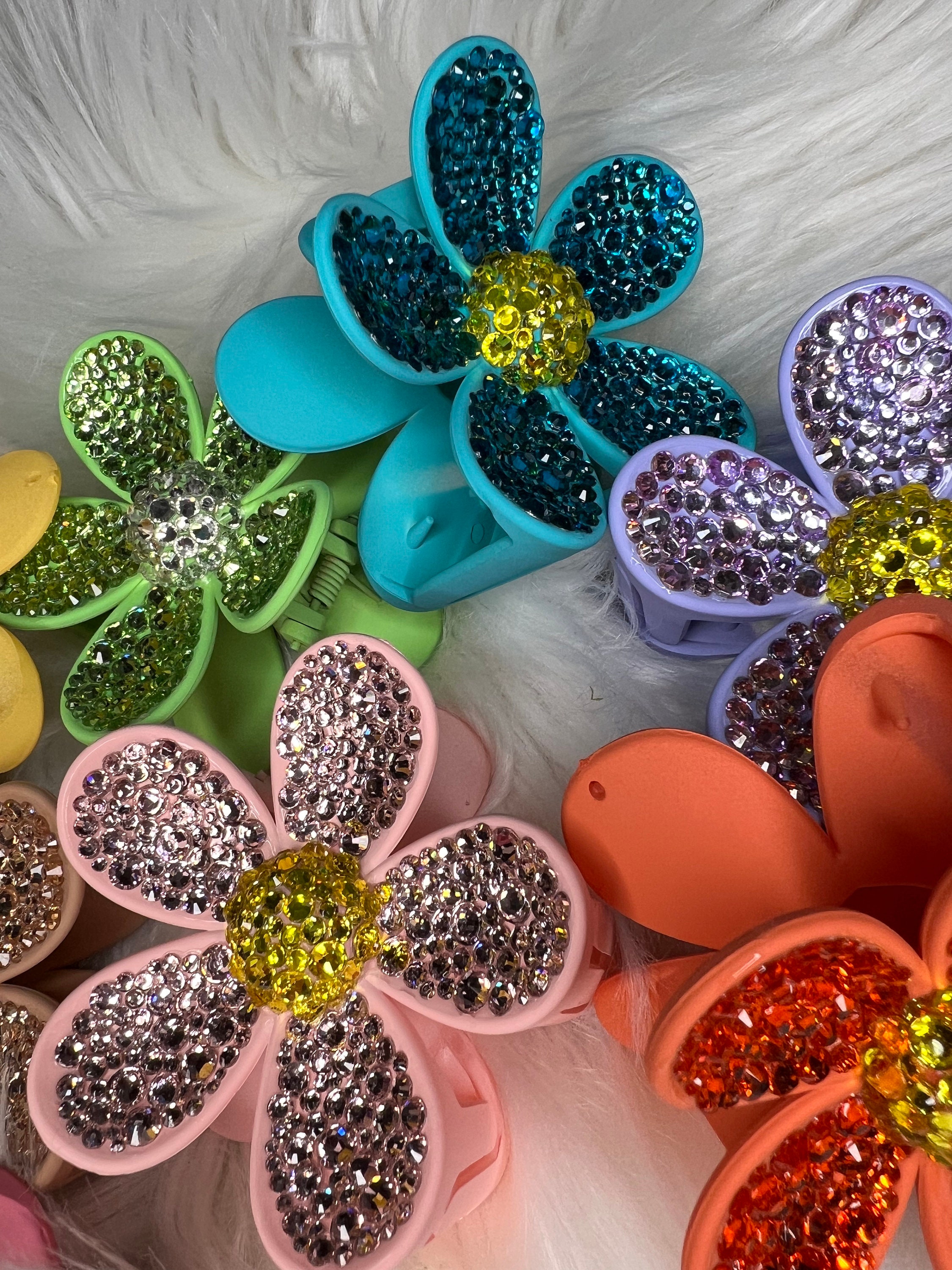 Flower Hair Clips With Hand Placed Rhinestones Etsy