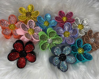 Flower hair clips with hand placed rhinestones