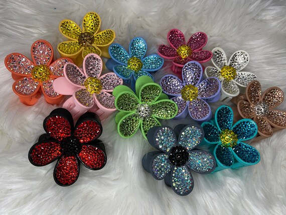 Flower Hair Clips With Hand Placed Rhinestones Etsy
