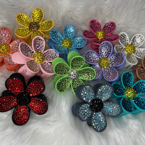 Flower hair clips with hand placed rhinestones