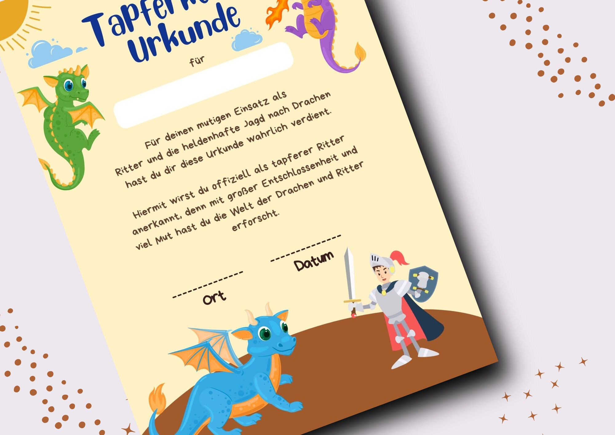 Certificate Knights and Dragons Dragon Party Knight Certificates A4 Print Out Certificates ...