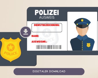 Personalized party favors ID cards for little police officers | Party favors for children&#39;s birthday police | Police party ID card | DIY craft template