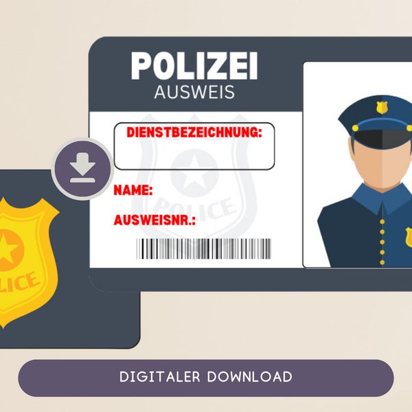 Personalized party bag IDs for little police officers | Children's birthday party bag police | Police Party ID Card | DIY craft template