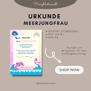 Certificate Mermaid | Underwater party | Mermaid certificates A4 | Print out certificates | Children&#39;s birthday | Children&#39;s birthday party bag