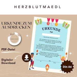 Kinderolympiade Urkunde zum Ausdrucken | A4 PDF Vorlage – Belohnung für kleine Champions bei Kinderparty & Sportfest
