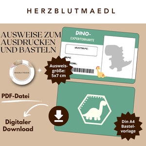 Dino Ausweis Bastelvorlage – Perfekt für Dino Kindergeburtstage oder Dinopartys - digitaler Download A4