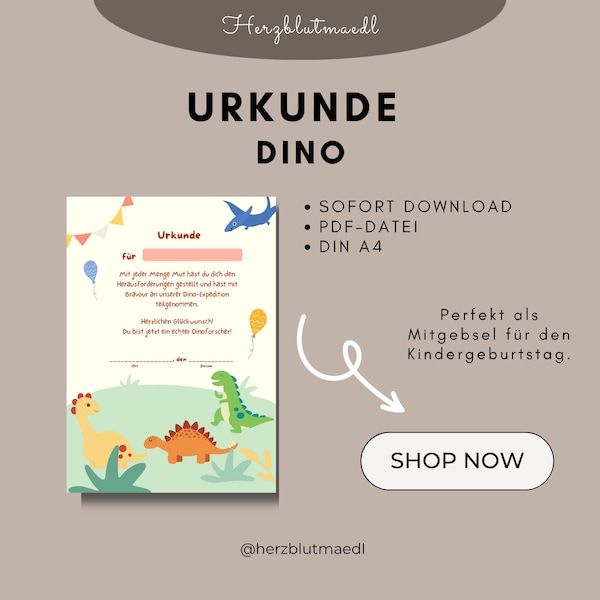 Urkunde Dinoforscher | Schatzsuche | Dinosaurier Urkunden A4 | Urkunden ausdrucken | Kindergeburtstag | Spiele | Mitgebsel Kindergeburtstag