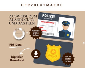Personalized party favors ID cards for little police officers | Party favors for children's birthday police | Police party ID card | DIY craft template