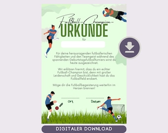 Football certificate as a party favor for a child&#39;s birthday | Gift bag for children | Football tournament