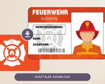 Personalized party favor ID cards for firefighters | Party favors for children&#39;s birthdays | ID card gift | DIY craft template