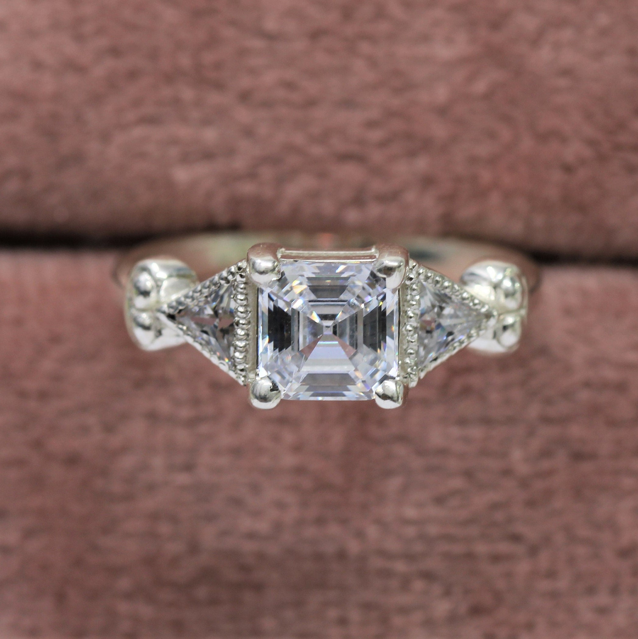 Three Stone Moissanite Art Deco Engagement Ring Vintage - Etsy
