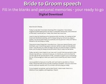 Bride to groom- speech- Digital Download- wedding/ best man  / Maid of honour/ Groomsman / Instant download