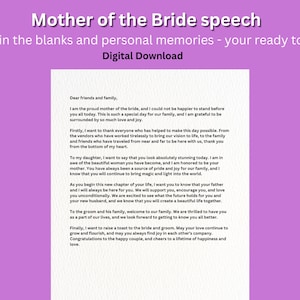 Mother of the bride - speech- Digital Download- wedding/ best man  / Maid of honour/ Groomsman / Instant download
