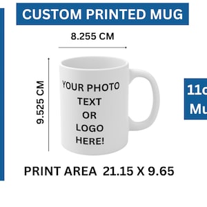 Taza personalizada de 11 oz, taza con texto personalizado, taza con foto personalizada, taza con cita, taza con logotipo, regalo divertido, tazas de empresa de mercadería de aniversario de cumpleaños