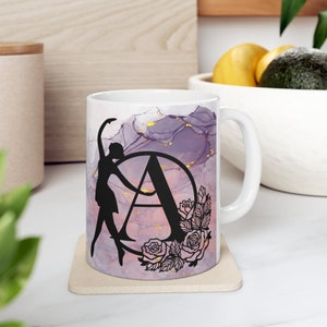 ballerina mug Pink liquid Marble Mug, Personalised Mug, Personalised floral ballerina mug, ballet gift, gift for her Evrey Letter
