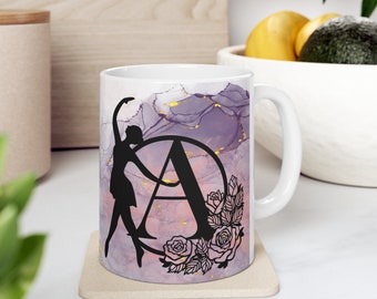 ballerina mug Pink liquid Marble Mug, Personalised Mug, Personalised floral ballerina mug, ballet gift, gift for her Evrey Letter