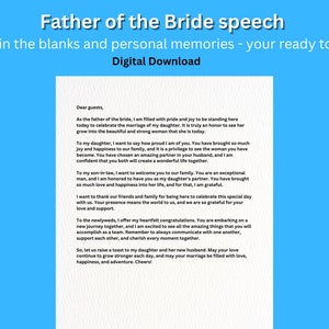 Discorso del padre della sposa - Download digitale - matrimonio/testimone/damigella d'onore/groomsman/download istantaneo